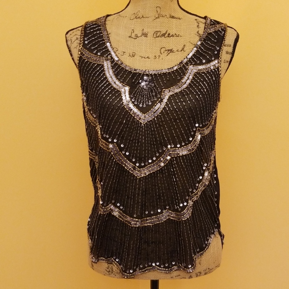 Sabine festival ready sheer beaded tank top A419